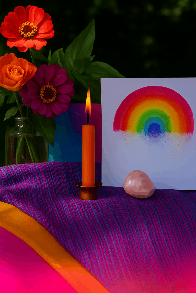 Blumen, Kerzen und die Farben des Regenbogens