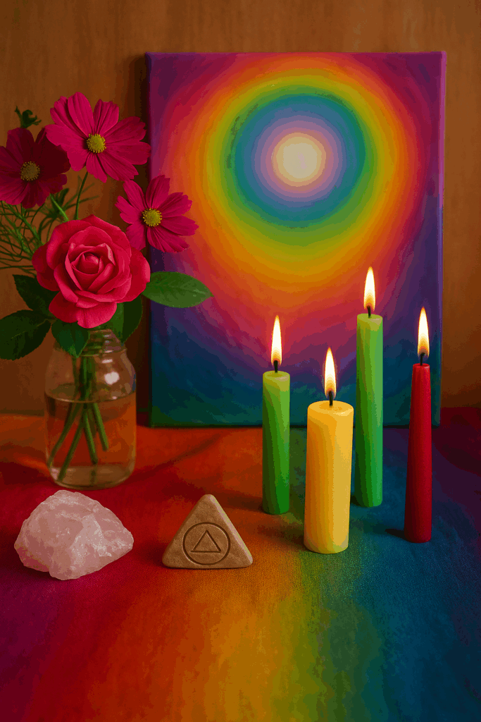verschiednen Farben auf buntem Altar